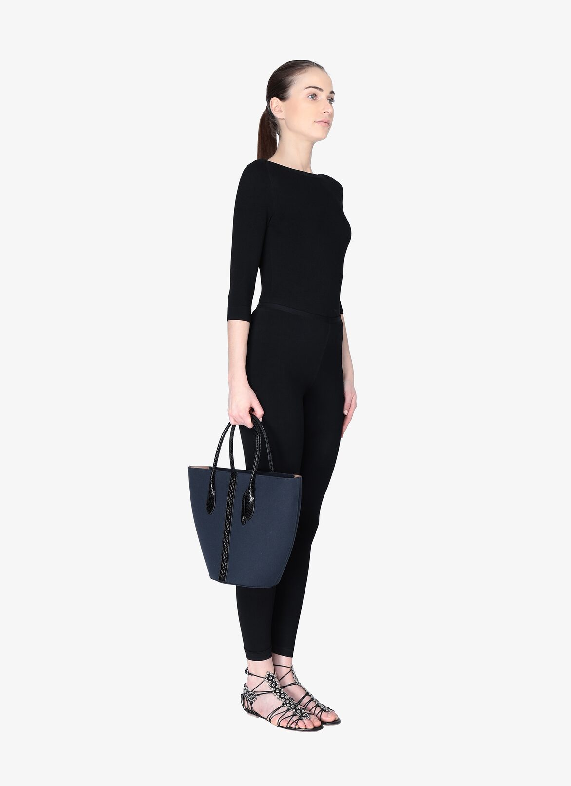 LATIFA SMALL CANVAS+ELAPHE TRESSE NIGHT/BLACK ALAÏA NIGHT/BLACK  LATIFA SMALL CANVAS+ELAPHE TRESSE NIGHT/BLACK